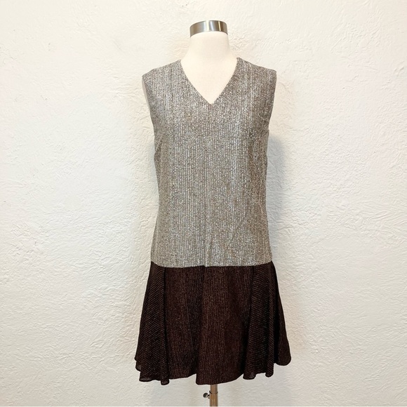 Vintage Young Edwardian Arpeja Dress Metallic Silver Burgundy 9 Small Medium - Picture 1 of 15